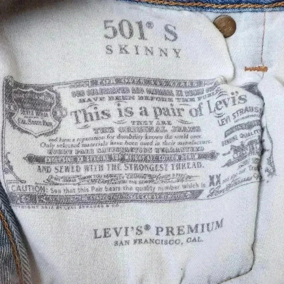 Vintage 501 Levi's Skinny High Rise Striaght Leg Pants Distressed 24x28 - Picture 7 of 12
